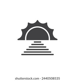Icono de vector de sol naciente sobre el horizonte. signo plano relleno para concepto móvil y diseño web. Icono de glifo del horizonte del amanecer. Símbolo, ilustración del logotipo. Gráficos vectoriales