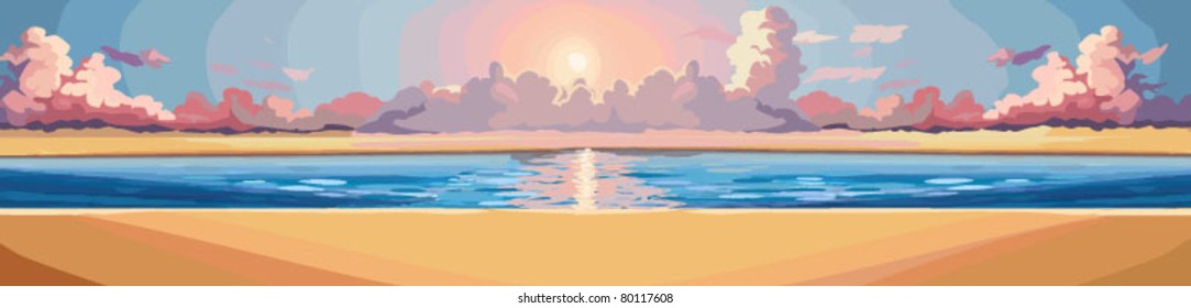 The rising sun over the ocean vector background