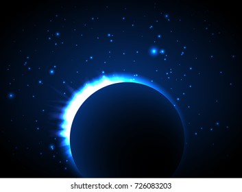 Rising Sun over the planet. Vector space background