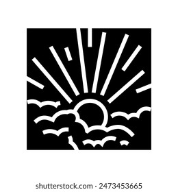Glyphensymbol für aufsteigende Sonne Vektorgrafik. Fortschrittszeichen für aufsteigende Sonne. Isolierte Symboldarstellung