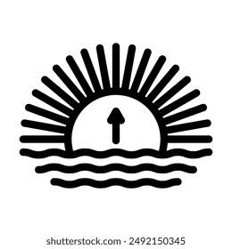 Symbol für aufsteigende Sonnenfortschrittslinie Vektorgrafik. Aufsteigendes Sonnenfortschrittszeichen. Isoliertes Kontursymbol Schwarze Abbildung