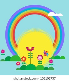 rising sun and rainbow