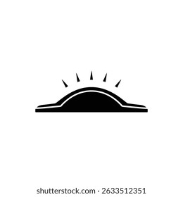 Rising sun silhouette isolated on a transparent background. A minimalist icon style design. Simple, modern and conveys a sense of hope and new beginnings.