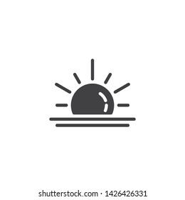 Rising sun vector icon. Sunrise filled flat sign for mobile concept and web design. Sun and sea water horizon glyph icon. Summer weather symbol, logo illustration. Vector graphics