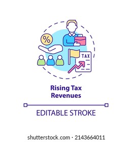 Rising Tax Revenues Concept Icon. Legalizing Unauthorized Immigrants Positive Impact Abstract Idea Thin Line Illustration. Isolated Outline Drawing. Editable Stroke. Arial, Myriad Pro-Bold Fonts Used