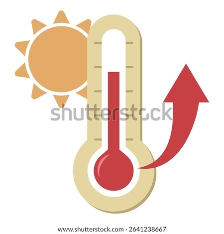 Rising Temperature Illustration - Thermometer with Sun and Up Arrow Symbol