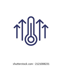 Icono de la línea de temperatura en ascenso en blanco