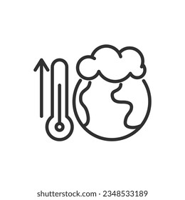 Temperatura creciente del planeta, icono lineal. Calentamiento global. Línea con trazo editable