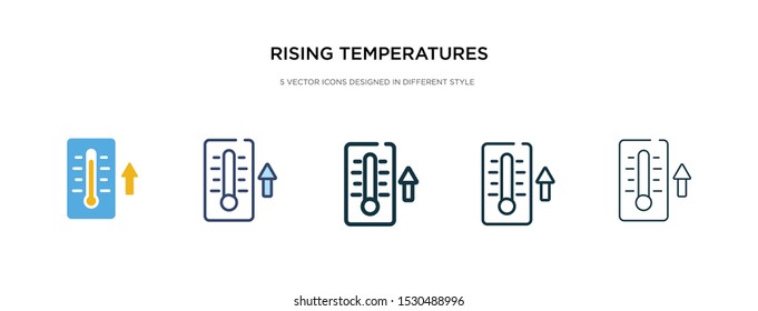 rising temperatures icon in different style vector illustration. two colored and black rising temperatures vector icons designed in filled, outline, line and stroke style can be used for web,