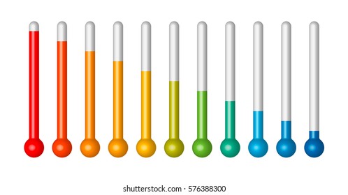 Rising thermometer, thermograph set. Vector elements. temperature, the concept of climate. The elements of design. Isolated on white background. Depicts several stages.