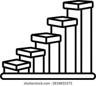 Rising Three Dimensional Growth Bar Chart With Suspended Square Platforms Forming a Staircase of Business Success Achievement