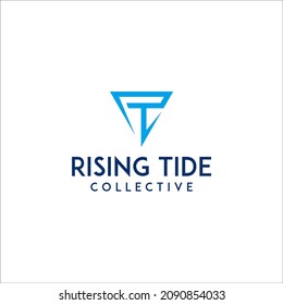 Rising Tide Logo Design. Letter RT TR And Triangle.