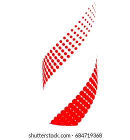 Rising two vector red spiral halftone dots bands.
