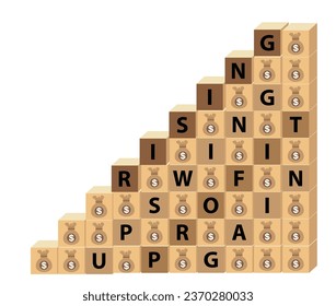 Rising, upswing, profit, Gain: cube words, positivity, vector illustration design for graphics and prints. A motivational concept.