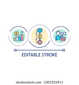 Rising wages loop concept icon. Employment rate. Growth and development. Labor reward abstract idea thin line illustration. Isolated outline drawing. Editable stroke. Arial font used