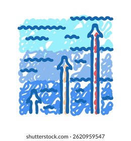 crescente desastre de água ícone doodle esboço vetor. sinal de desastre de água crescente. símbolo isolado ilustração