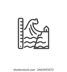 Icono de línea de nivel de agua ascendente. signo de estilo lineal para concepto móvil y Diseño web. Icono de Vector de contorno de elevación del nivel del mar. Símbolo, ilustración del logotipo. Vector gráfico