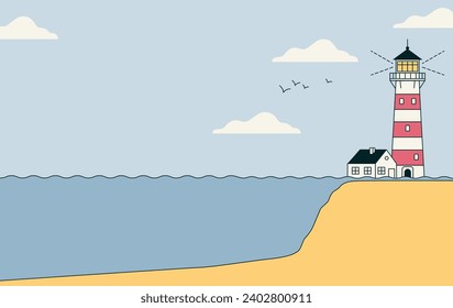 Aumento de los niveles de agua en el océano y el mar. Medición del nivel de agua en reservorios, ríos, lagos, océanos. Glaciares en fusión, concepto de calentamiento global. Faro y casa hundida en el océano. Arte de estilo plano