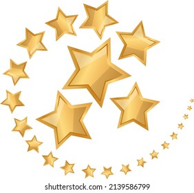 Rising wave of stars, a set of golden stars in the form of a wave. Vector illustration. Vector.