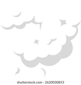La creciente nube de humo de dibujos animados blancos adornados con destellos flota sobre un fondo blanco limpio, perfecto para varios diseños y Plantillas, agregando un toque caprichoso a cualquier proyecto