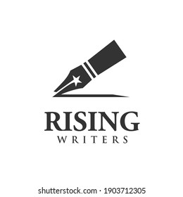 Rising Writer Logo Shooting Star and Fountain Pen Nib Symbol in Negative Space Illustration