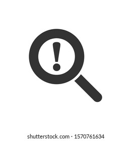 Risk Analysis Icon In Flat Style. Exclamation Magnifier Vector Illustration On White Isolated Background. Attention Business Concept.