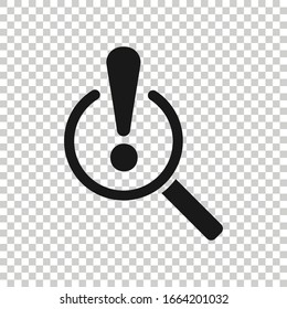 Risk Analysis Icon In Flat Style. Exclamation Magnifier Vector Illustration On White Isolated Background. Attention Business Concept.