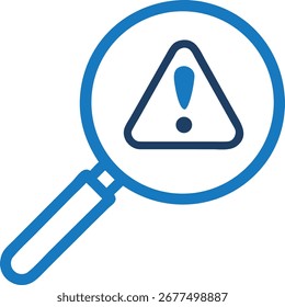 Risk Analysis Icon – Magnifying Glass with Warning Sign Vector Symbol. Magnifying Glass with Exclamation Mark.