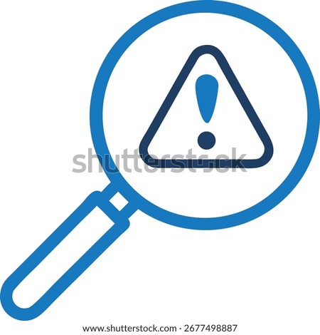 Risk Analysis Icon – Magnifying Glass with Warning Sign Vector Symbol. Magnifying Glass with Exclamation Mark.