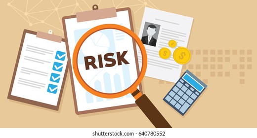 risk analysis with magnifying glass and documents illustration
