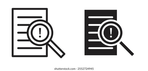 Conjunto de íconos de Vector de análisis de riesgos rellenado en negro y estilo delineado.