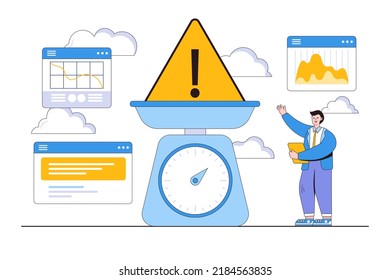 Risk assessment, analysis potential danger levels, calculate amount money loss acceptable for investment, control or limit loss concepts. Businessman investor measure hazard sign with scale weight.