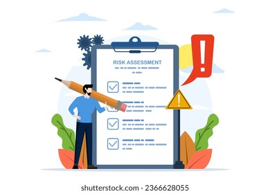 Risk assessment concept. analyzing the level of potential losses, measuring acceptable monetary losses for investments, controlling or limiting losses. flat vector illustration. in the background.