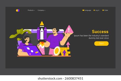 Risk assessment and innovation in digital projects. The illustration portrays teamwork, highlighting dynamic interactions and technology in achieving success through effective planning. Vector