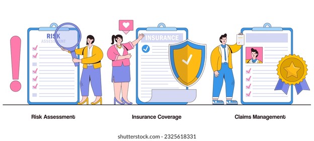 Risk Assessment, Insurance Coverage, Claims Management Concept with Character. Insurance Services Abstract Vector Illustration Set. Coverage Options, Loss Prevention, Financial Protection Metaphor.