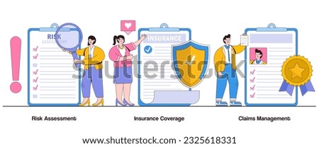 Risk Assessment, Insurance Coverage, Claims Management Concept with Character. Insurance Services Abstract Vector Illustration Set. Coverage Options, Loss Prevention, Financial Protection Metaphor.