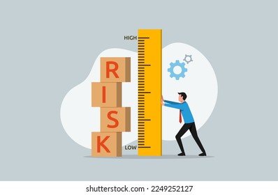 Risk assessment and investigation, analyze potential danger level, businessman measuring risk boxes with ruler symbol