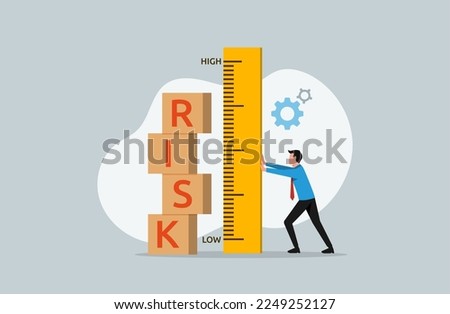 Risk assessment and investigation, analyze potential danger level, businessman measuring risk boxes with ruler symbol
