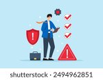 Risk assessment and management, identifying potential risks and mitigation strategies, ensuring project security concept vector illustration. Analyst with checklist and caution signs