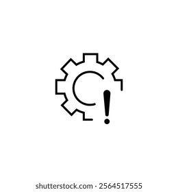 risk attention work, mechanism failure, thin line symbol isolated on white background, editable stroke eps 10 vector illustration.