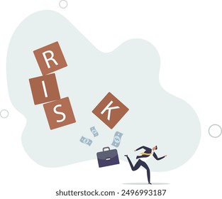 Risk averse, avoid or minimize risk, run away from uncertainty, fear or safety decision for investment, prefer security or stability concept.flat design.illustration with people.
