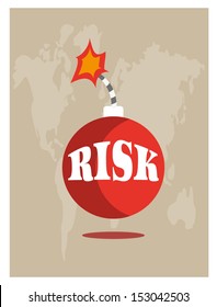 A risk bomb on world map ,Vector cartoon business