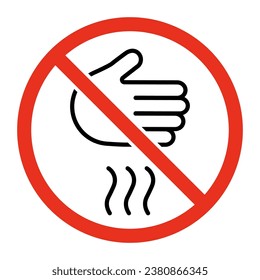 Risk of burn, forbidden holding hand on hot, line sign. Safe handling of heating. Vector symbol