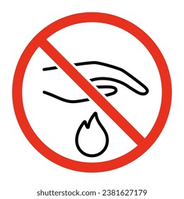 Risk of burn, forbidden holding hand on hot fire, line sign. Safe handling of heating. Vector symbol