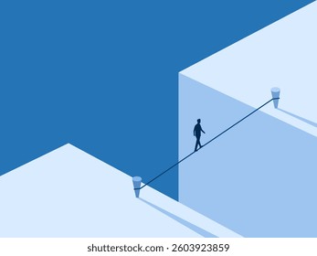 Risk, Businessman on a Rope Crossing the Gap