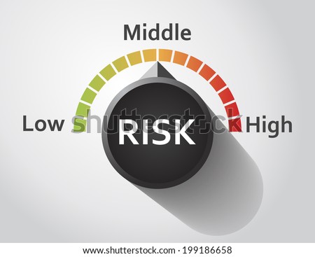 Risk button pointing between low and high level, Vector graphic