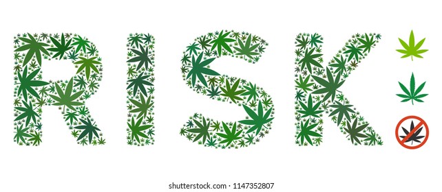 Risk caption collage of hemp leaves in different sizes and green tinges. Vector flat marijuana icons are organized into Risk caption collage. Addiction vector design concept.