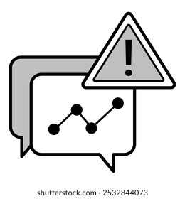 Icono de comunicación de riesgos: una burbuja de chat con un triángulo de alerta, que destaca los riesgos potenciales y las advertencias importantes