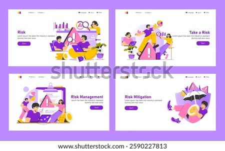 Risk concept. Exploring various aspects of risk, including analysis, management, and mitigation. Engaging visuals illustrate understanding and decision-making in various contexts. Vector illustration.