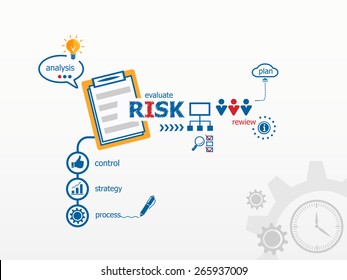 Risk concept and notebook. Hand writing Risk with blue marker